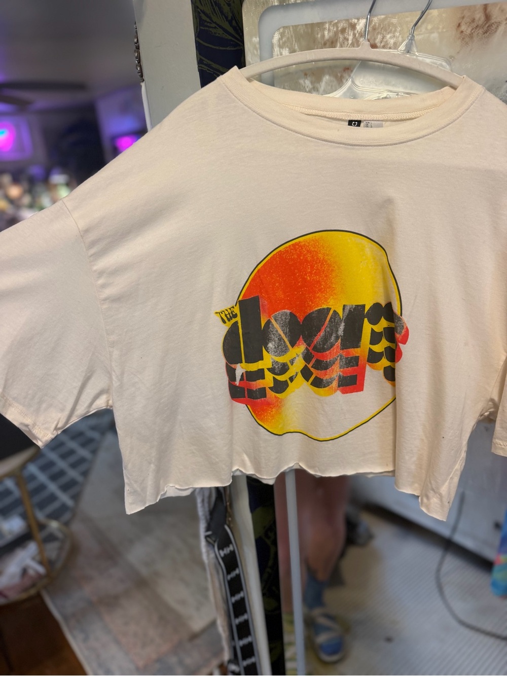 H&M Cream Graphic Crop Tee with Yellow & Orange Sunburst